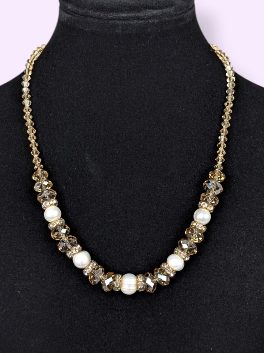 Yellow Crystal & Faux Pearl Necklace